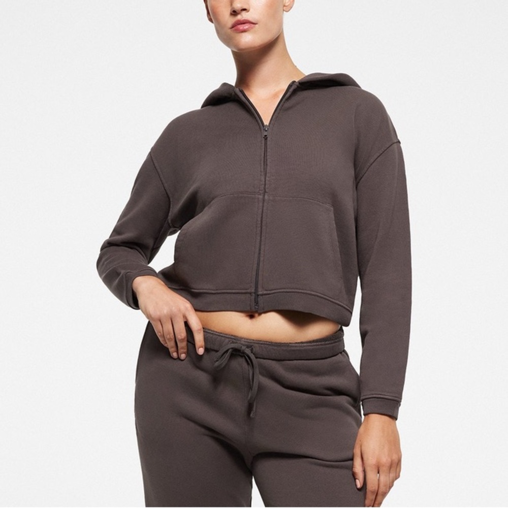 NEW SKIMS Brown Cropped Hoodie Set